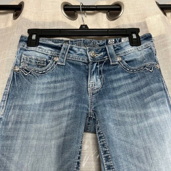 Miss Me Boot Cut Jeans Low Rise Stretch Rhinestone Distressed Womens Size 26x31 - Picture 3 of 11